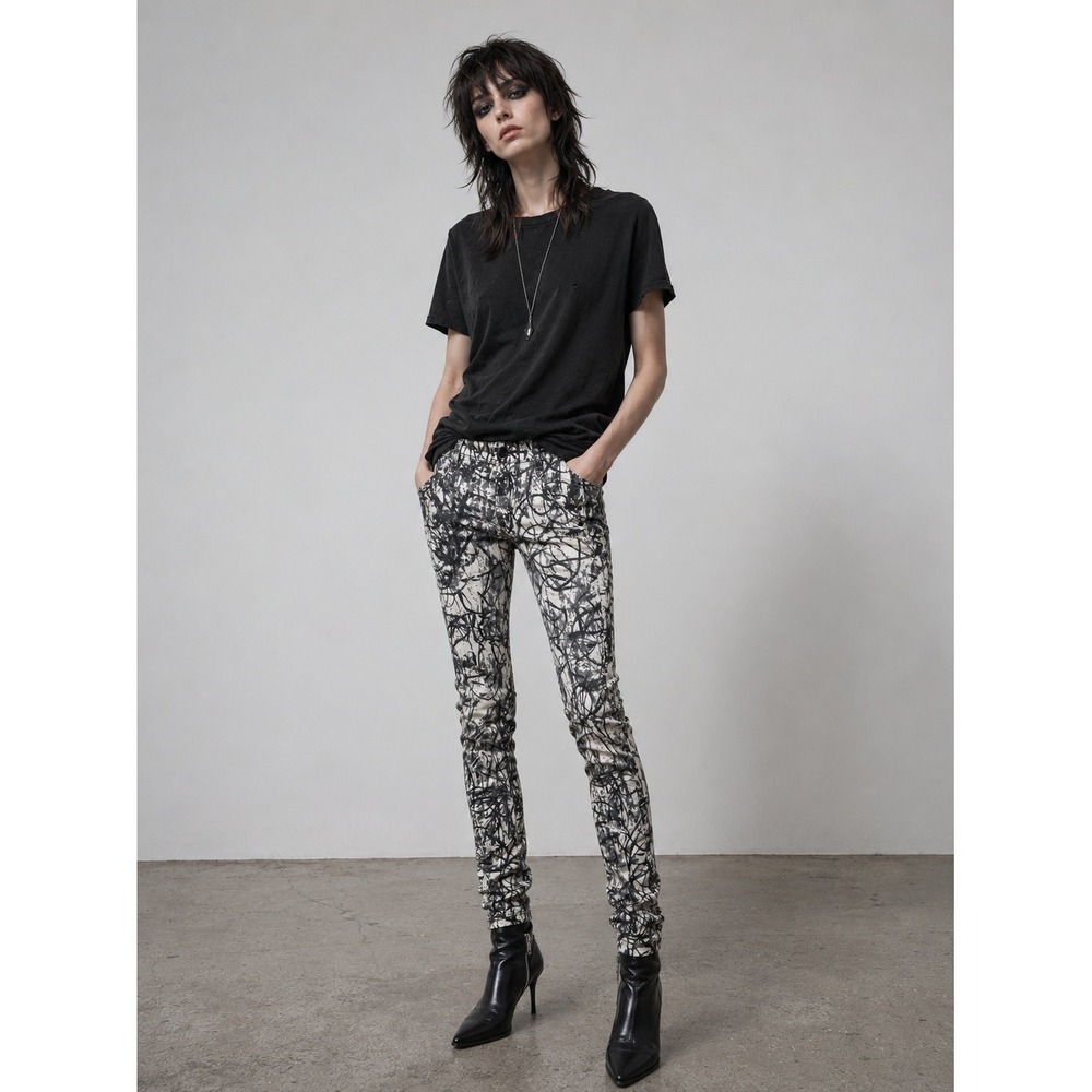 J Brand Proenza Schouler Scribble Print High Rise Skinny Jeans Black White Grey